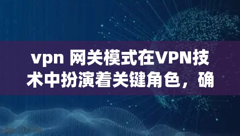 vpn 网关模式在VPN技术中扮演着关键角色，确保不同网络设备之间的数据传输安全、高效。以下是该模式的详细解析