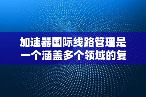 加速器国际线路管理是一个涵盖多个领域的复杂领域，旨在促进中国与国际市场的有效合作和贸易。以下是对该领域的简要分析